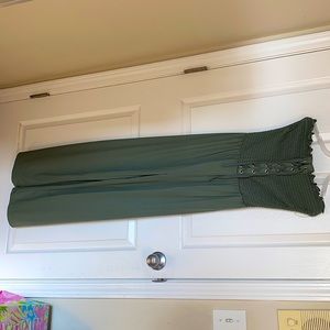 Drawstring Waist Strapless Wide Leg Jumpsuit- OLIVE GREEN